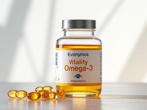 Συμπλήρωμα Ωμέγα-3 σε κομψή συσκευασία με ετικέτα 'Ευωνύμος Ζωτικότητα'
